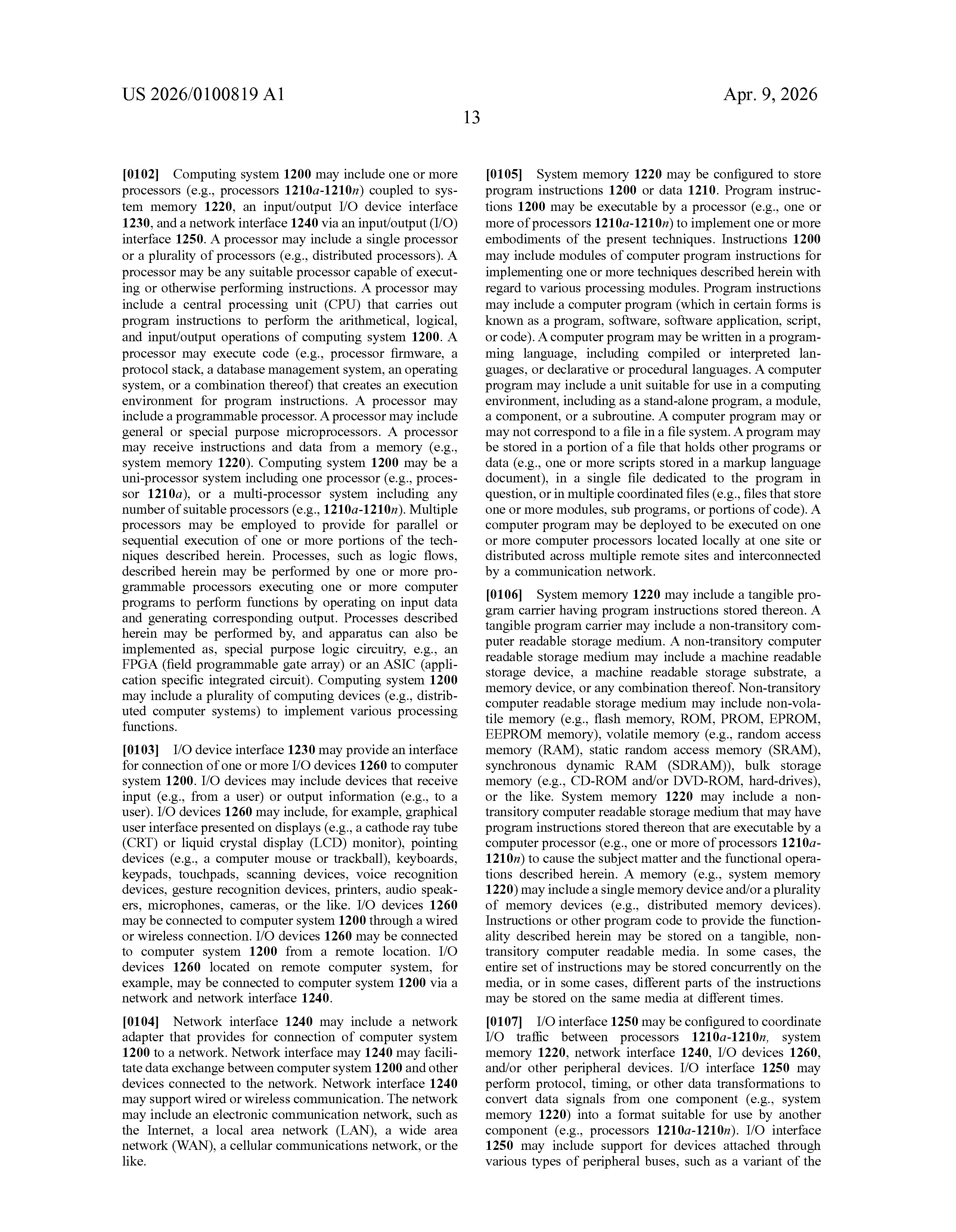 US Patent Application Publication US 2026/0100819 A1 page 26
