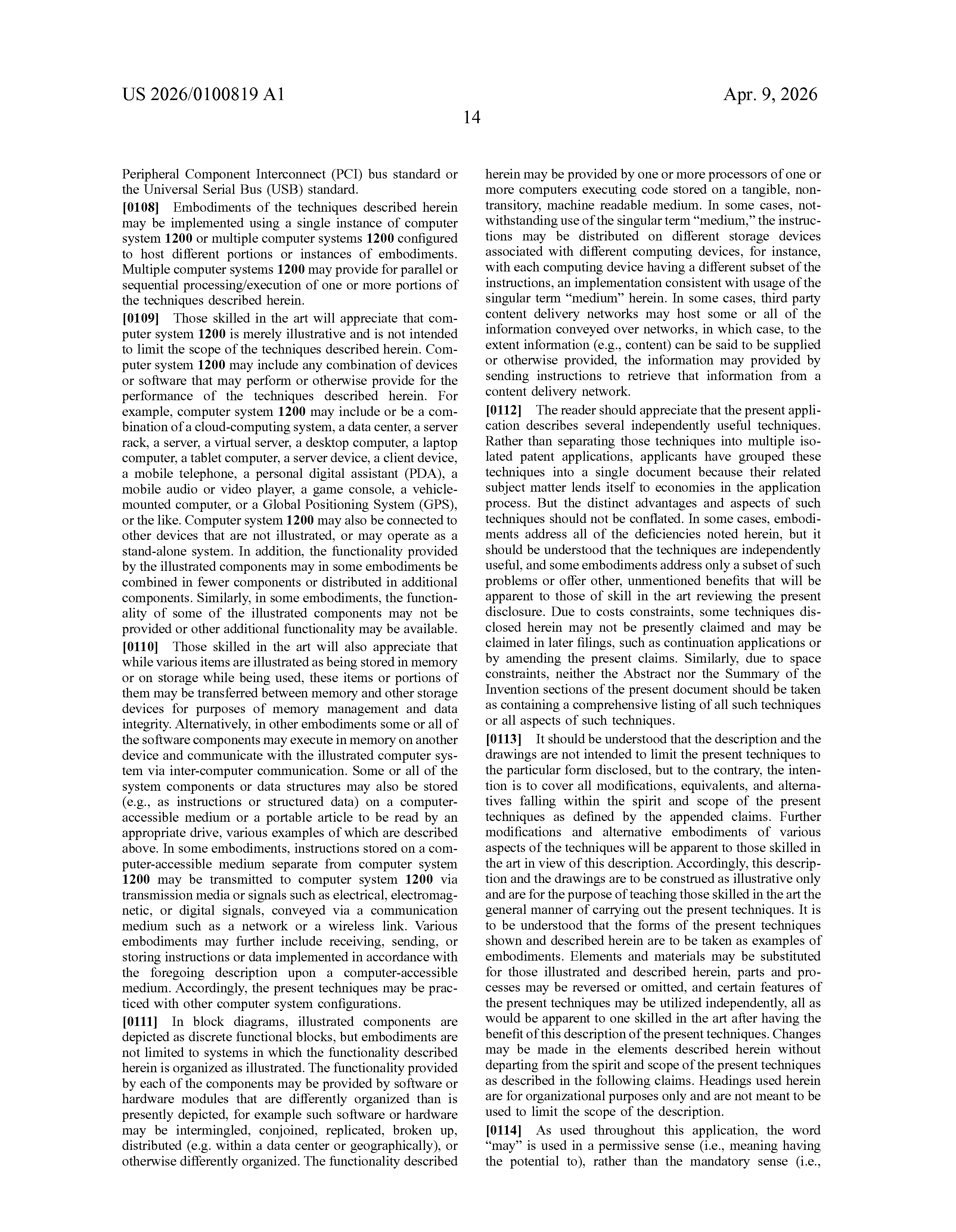 US Patent Application Publication US 2026/0100819 A1 page 27